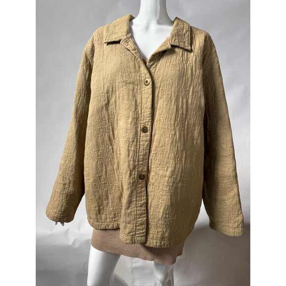 Womens Beige Quilted Button-Up Jacket By BTB Woman 2X 100% Cotton Made In Canada - Picture 8 of 14